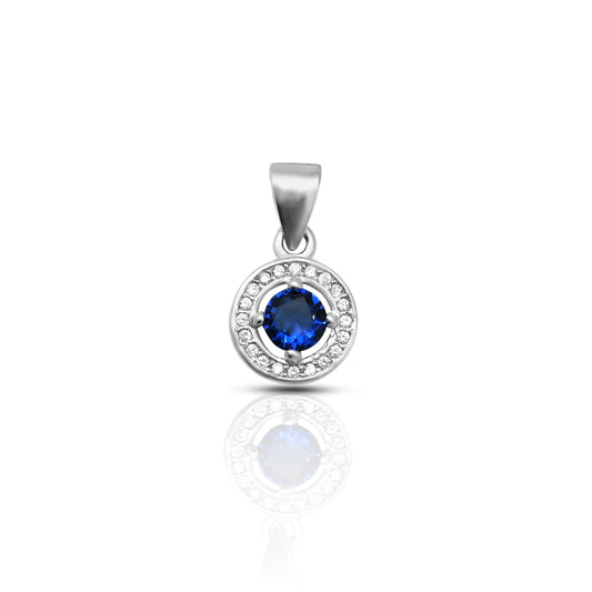 Sterling silver pendant featuring a round blue stone, designed for girls