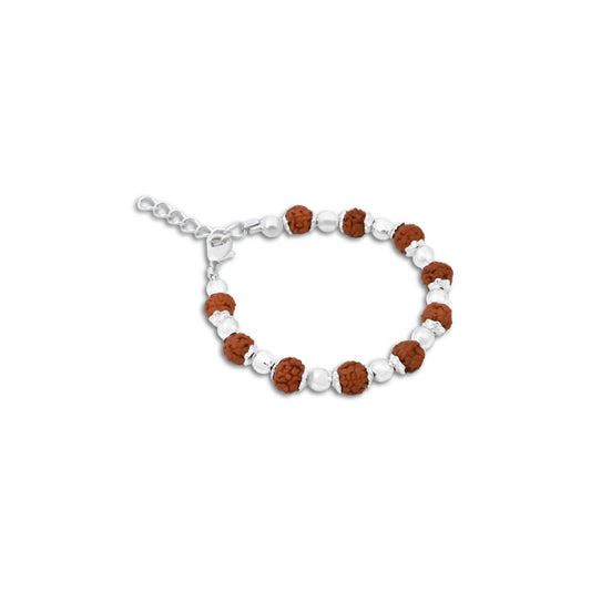 Exclusive silver bracelet for him featuring authentic Rudraksha beads