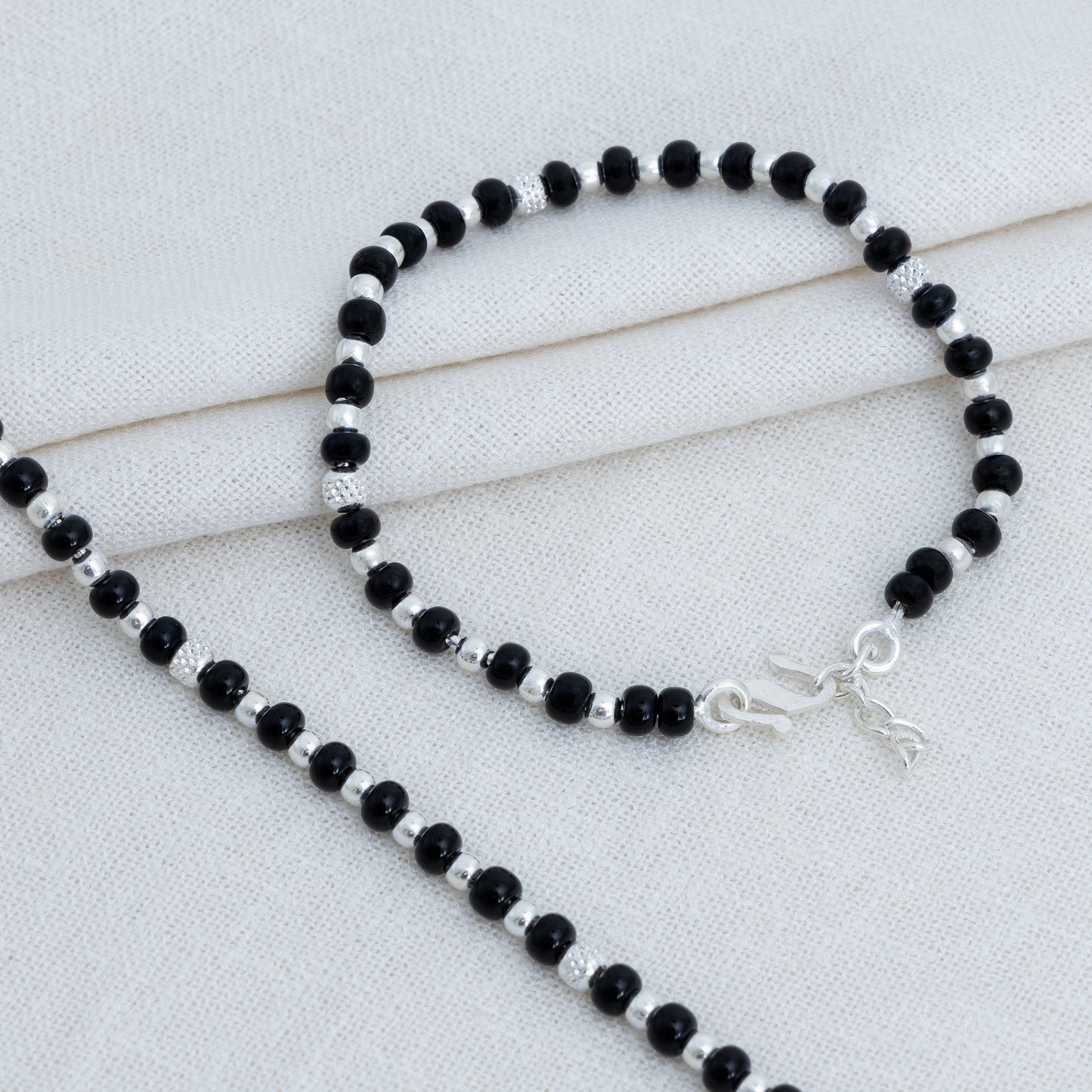 Bold Black Charm Silver Baby Anklet