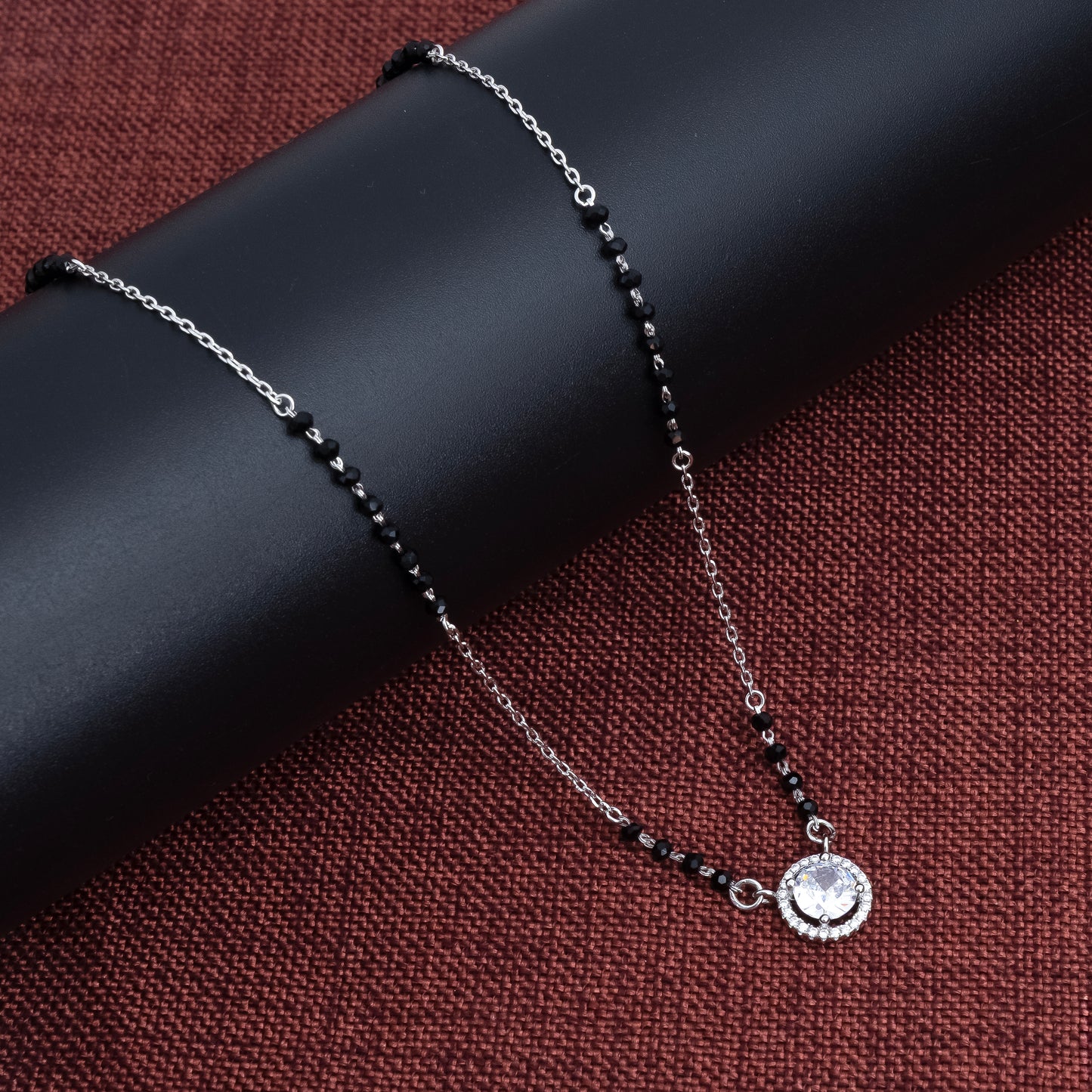 Sterling Silver Center Big CZ Stone Mangalsutra for Girls