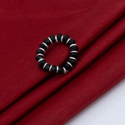 Silver Black Beads Chain Ring