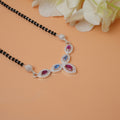 Traditional Silver Mangalsutra with Stunning Pink and Blue Center Stone.