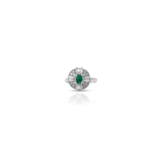 Center green gemstone stylish silver ring.