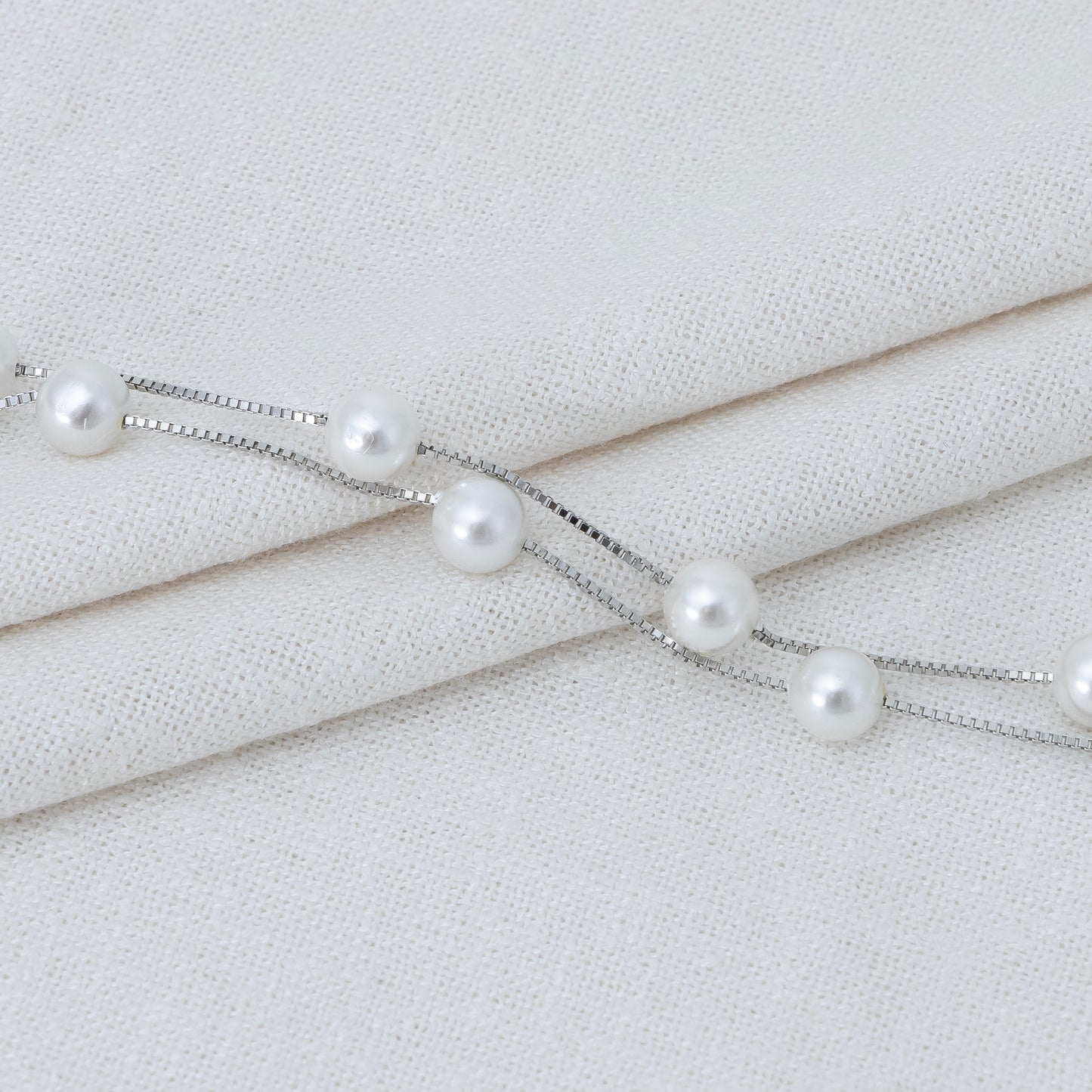 Double Strand Pearl Accent Silver Bracelet