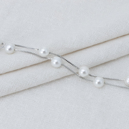 Double Strand Pearl Accent Silver Bracelet