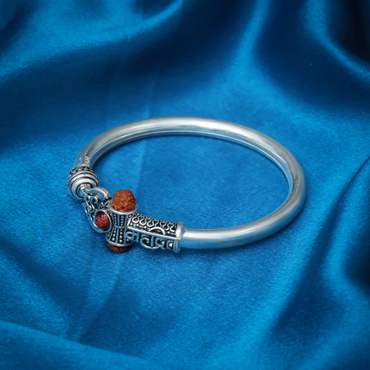 Boys' Silver Kada with Sacred Rudraksha – Spiritual Strength and Style