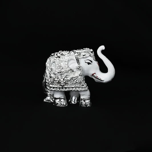 Premium silver-coated elephant Murti, ideal for spiritual practices or as a decorative piece.