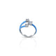 Stylish silver ring with blue finish and three sparkling gemstones.