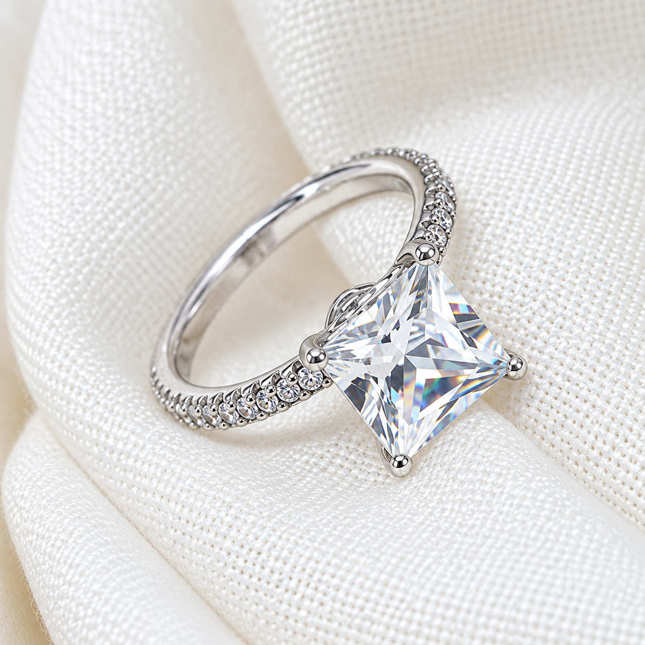 Silver Ring with Large Diamond-Cut Stone