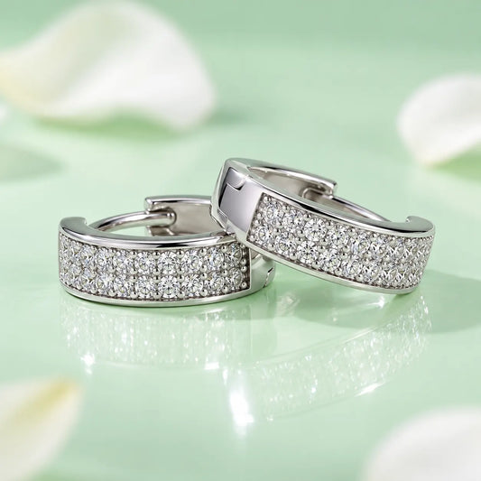Silver Double-Row CZ Hoop Earrings