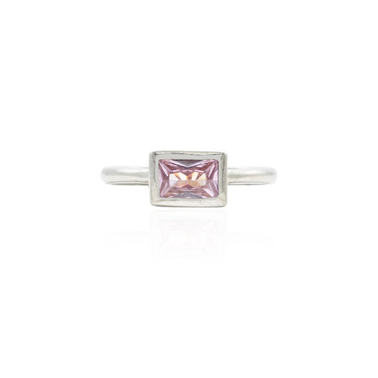 Silver ring featuring a soft light pink design, perfect for casual wear.