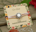 Silver center Ganesh Ji design with pearls, perfect Rakhi for boys