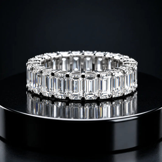 Luxury Emerald Cut Diamond Silver Ring