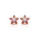 Orange flower-shaped silver earrings with an American diamond center