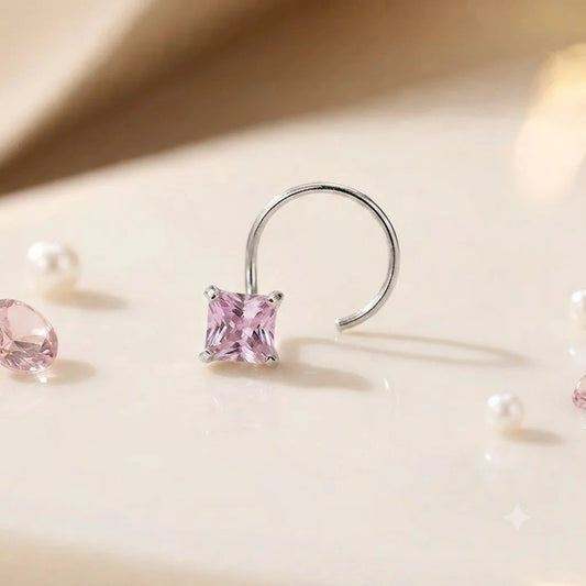Silver Beautiful Square Purple Gem Nosepin