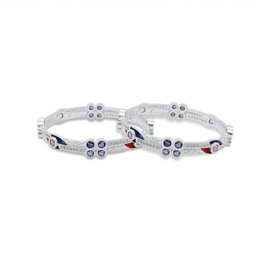 Silver Colorful Gems with Unique Design Chudi for Girls