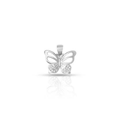 Silver pendant featuring a small butterfly design adorned with CZ stones