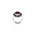 Elegant silver ring featuring maroon round gem.