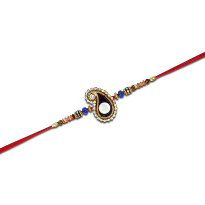 Boys' Rakhi featuring a silver Ganesh Ji centerpiece with black theme and vibrant beads