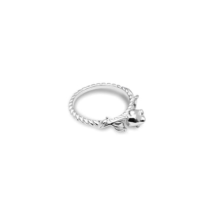 Close-up view of a sterling silver 'Rose Delight' ring for girls, featuring a delicate rose design with soft details.