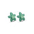 Elegant silver stud earrings featuring a floral pattern with green stones