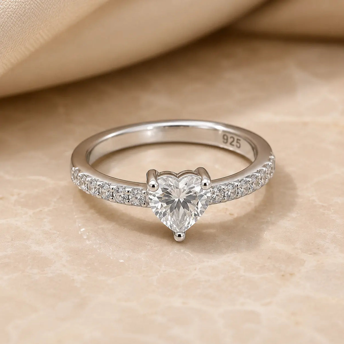 Silver Heart-Center Ring with Accent Stones