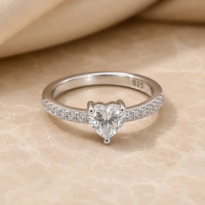 Silver Heart-Center Ring with Accent Stones