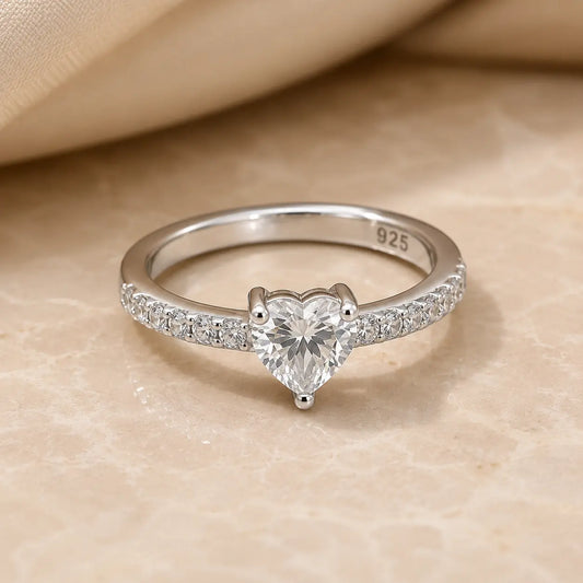 Silver Heart-Center Ring with Accent Stones