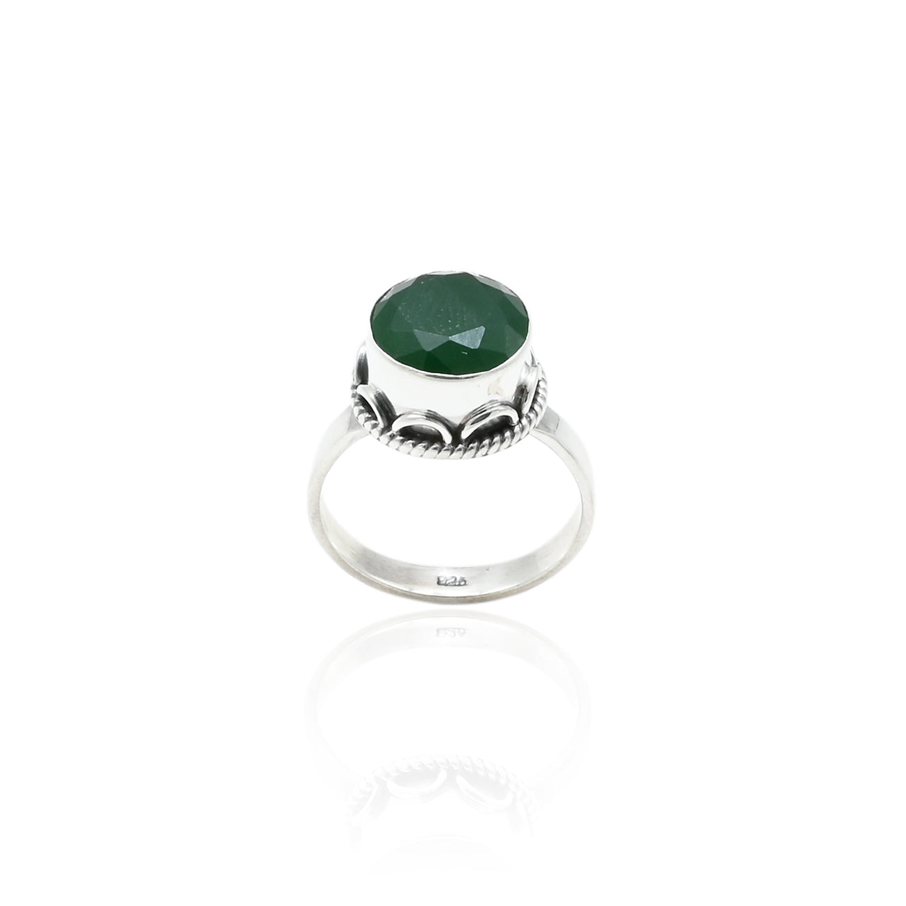 Silver Studded Green Stone Ring