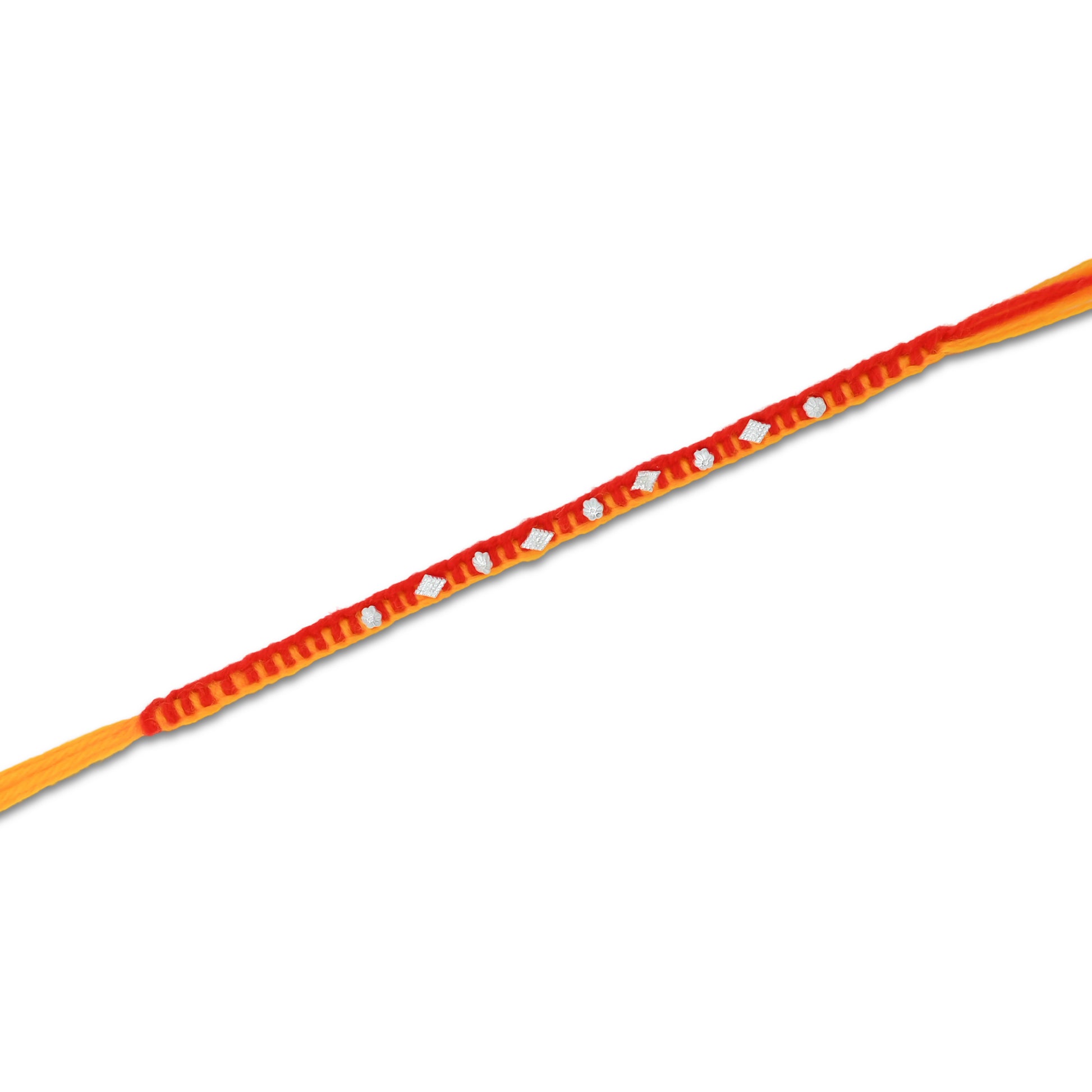 Boys' Rakhi featuring a delicate small flower design in silver.