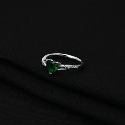 Sterling Silver Heart Cut Green Gemstone Ring for Girls