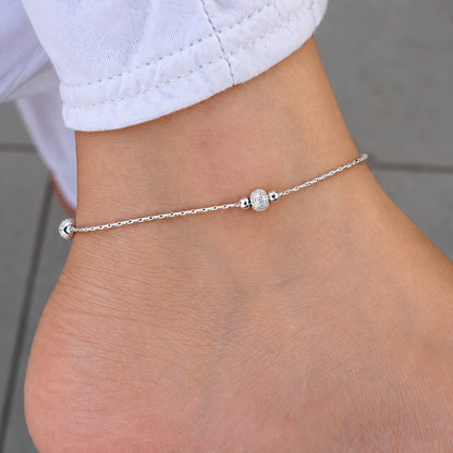 Twilight Bead Anklet Pure Silver Chain with Spherical Beads
