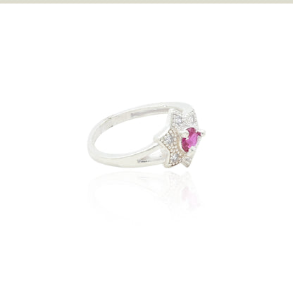 Silver Studded Pink Flower Ring