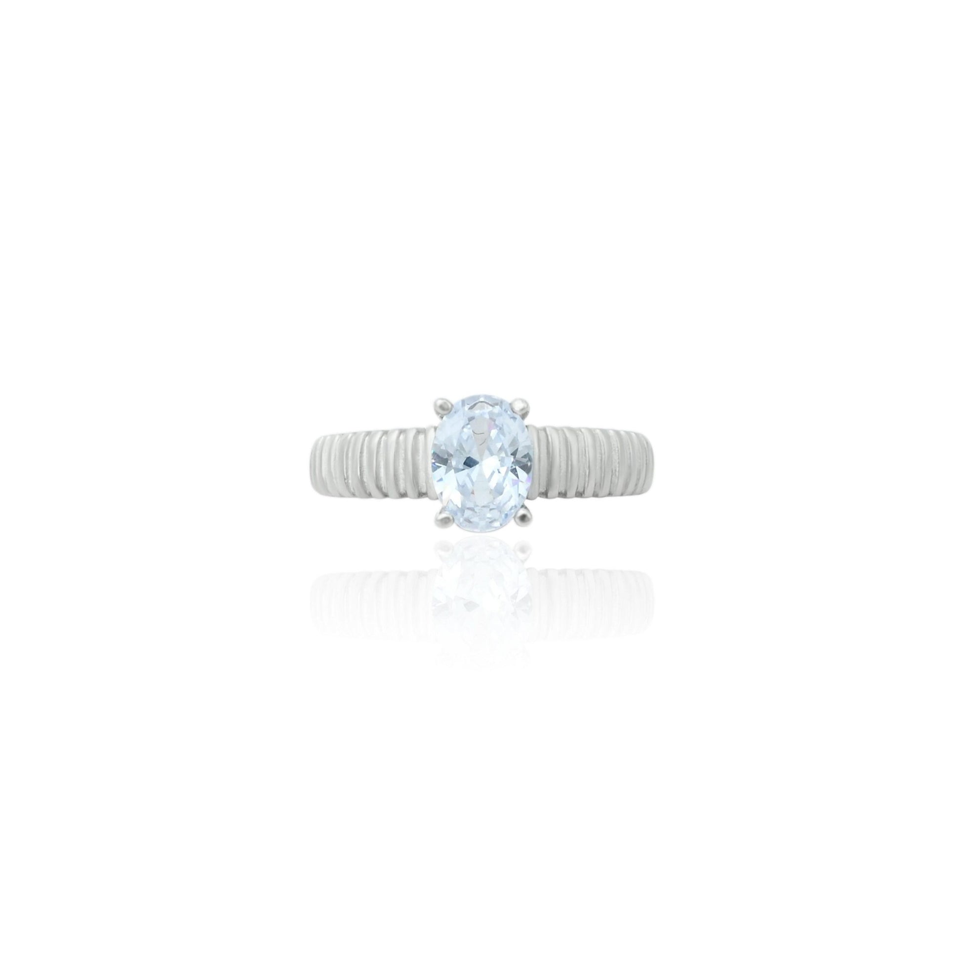 925 silver girls' ring featuring an oval cut aquamarine crystal with a sleek setting