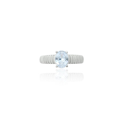 925 silver girls' ring featuring an oval cut aquamarine crystal with a sleek setting