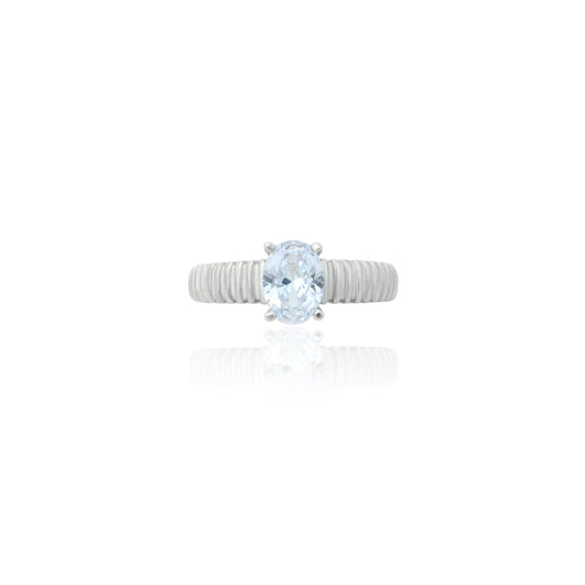 925 silver girls' ring featuring an oval cut aquamarine crystal with a sleek setting