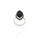 Stylish silver ring showcasing a precious black stone surrounded by beads.