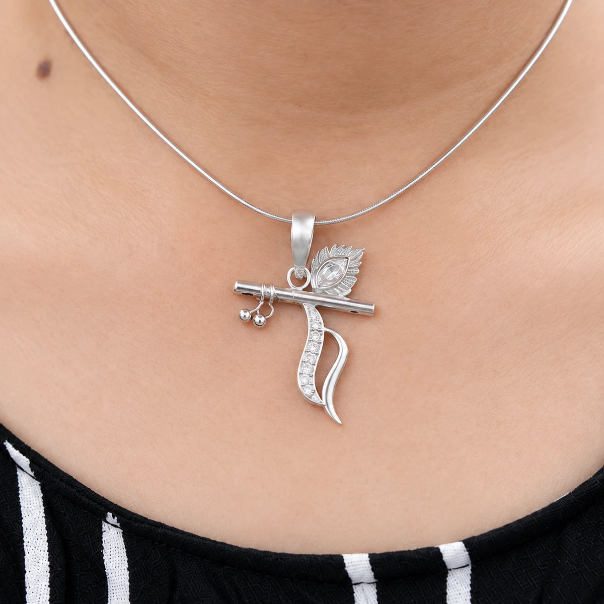 Silver Flute Pendant Intricate Modern Design