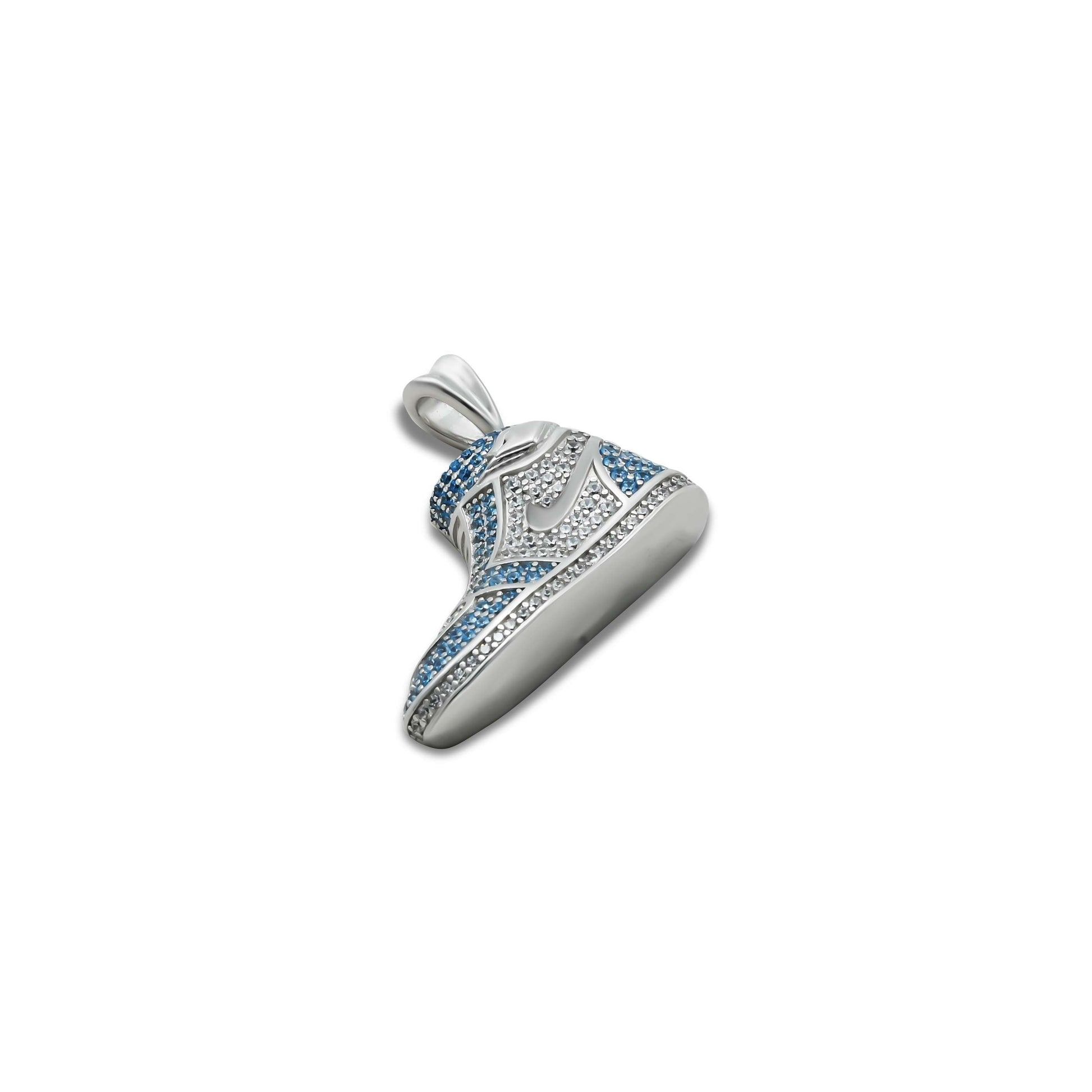 Elegant sterling silver pendant showcasing a blue Jordan sneaker design