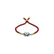 Silver evil eye bracelet with red thread, adjustable size.