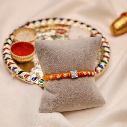 Square Motif Ganesh Silver Rakhi