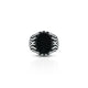 Stylish silver ring featuring an oval-shaped black stone, perfect for a sleek look.