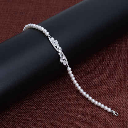 Glamorous Wedding Pearl Bracelet with Crystals