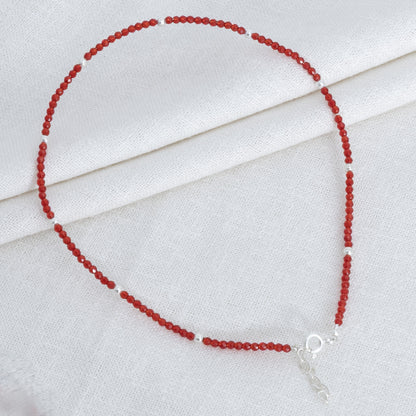 Red Beaded Elegance Silver Anklet