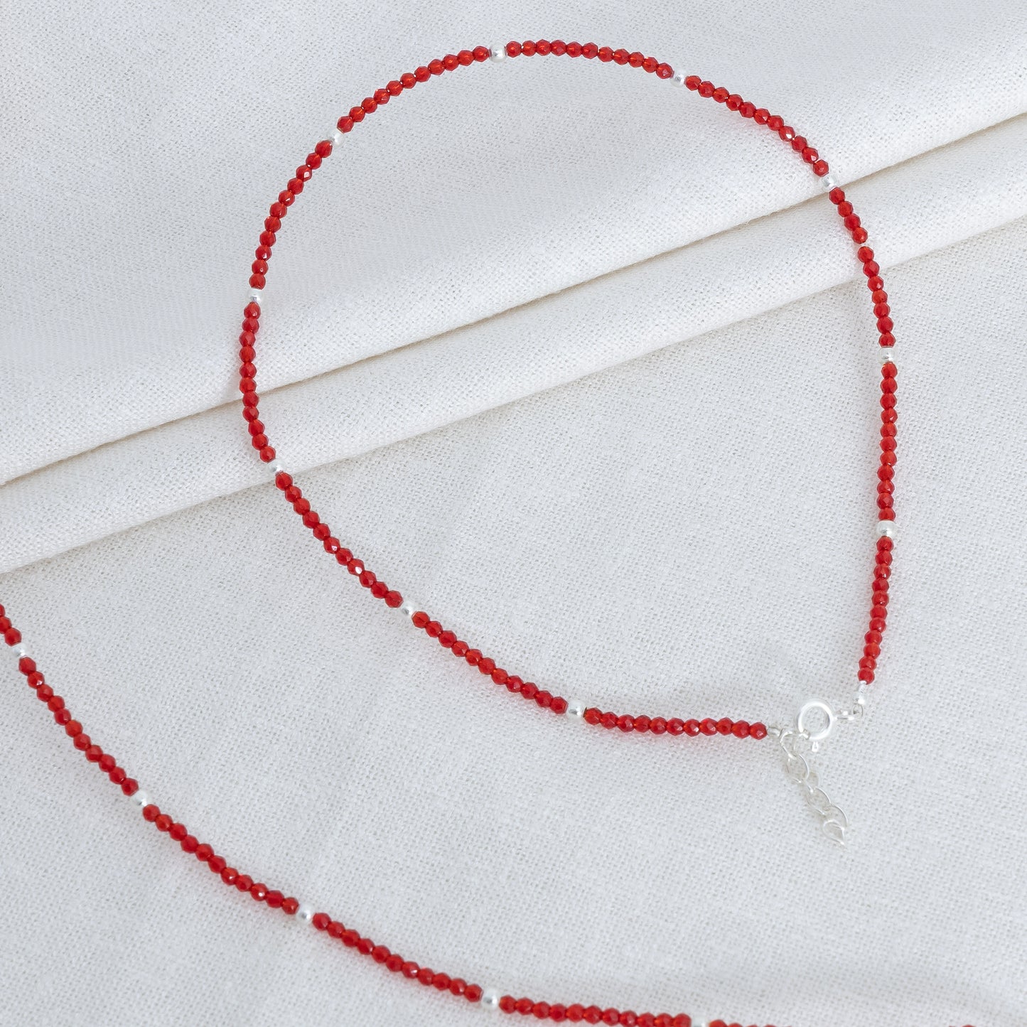 Red Beaded Elegance Silver Anklet