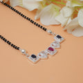 Elegant Silver Mangalsutra with Heart & Square Pink, White, Black Stones.