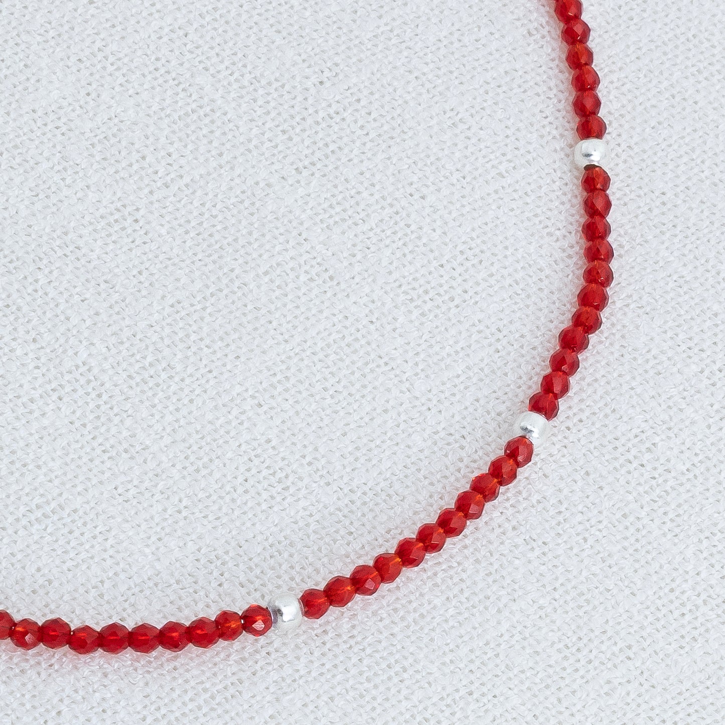 Red Beaded Elegance Silver Anklet