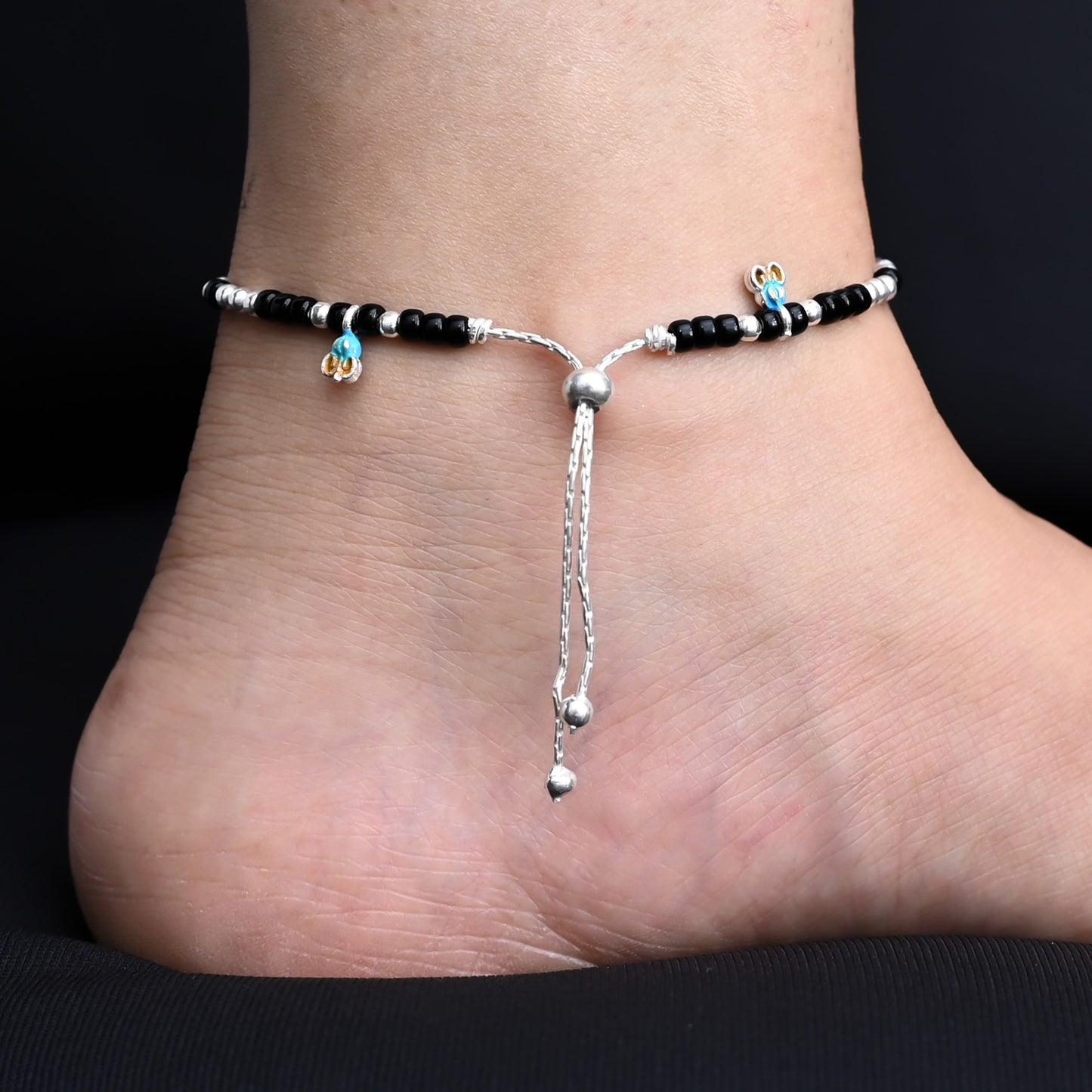 Handmade beaded silver anklets