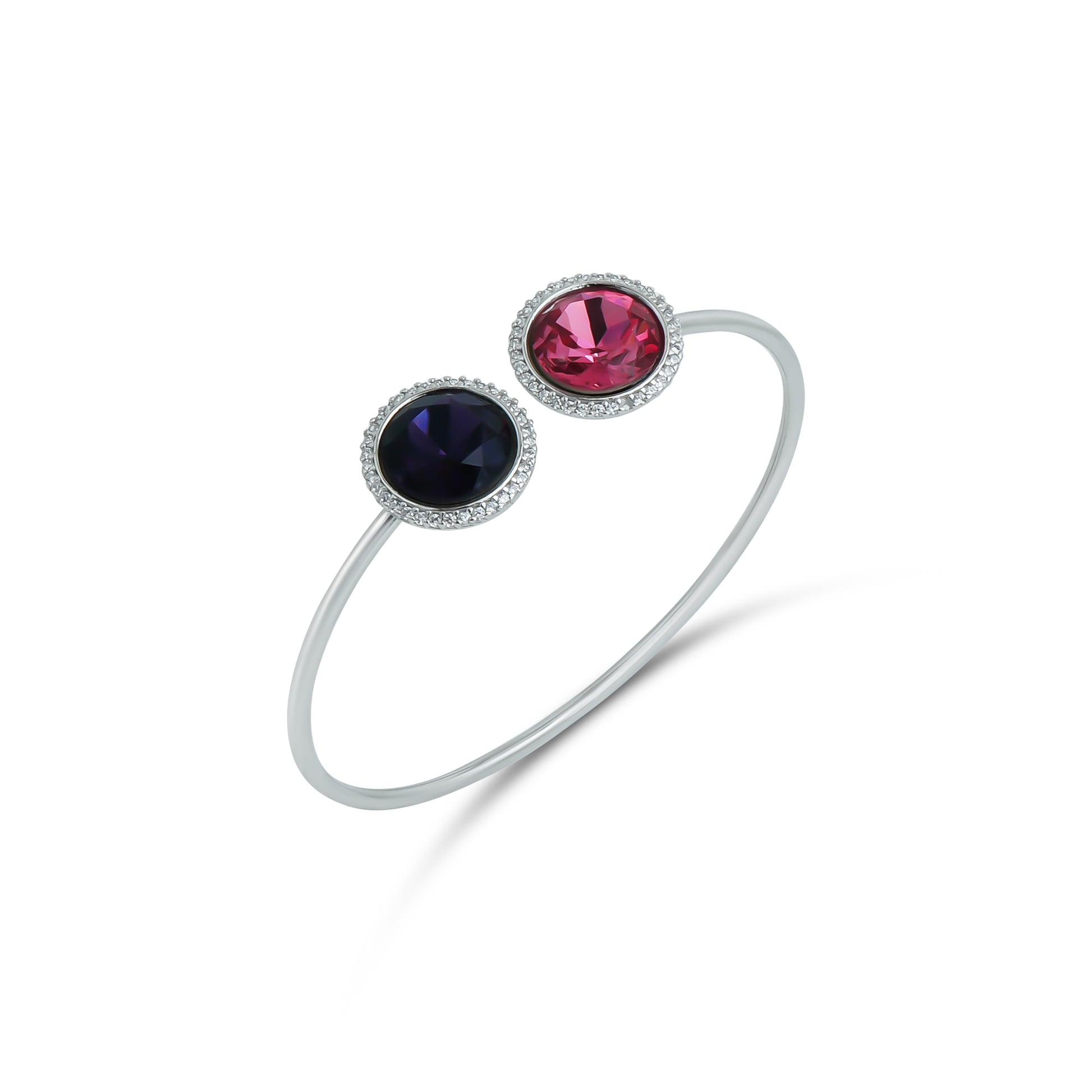 Sterling silver kada featuring royal blue and pink gemstones