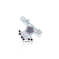Flower design silver saree pin with multicolour stones